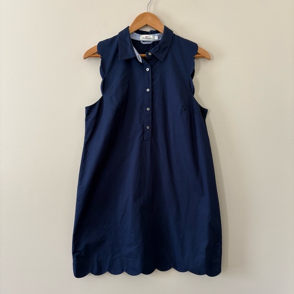 Vineyard Vines Navy Sleeveless Scalloped Edge Shift Dress 100% Cotton Size 10 - Picture 8 of 8